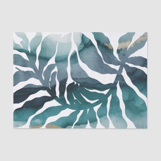 Papel De Seda Boho Botânico Kelp Monograma Aquarela Matisse (Frente )