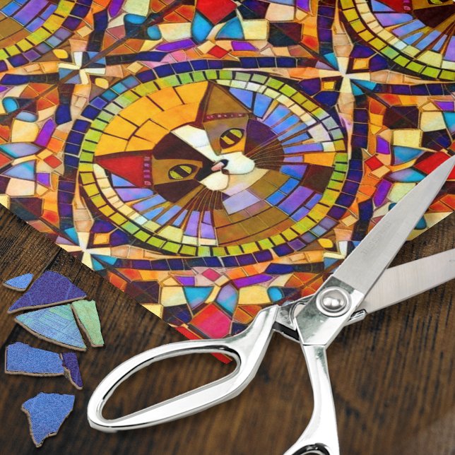Papel De Seda Boho Cat - Retrato Calico em Diversão de Azulejos  (Criador carregado)
