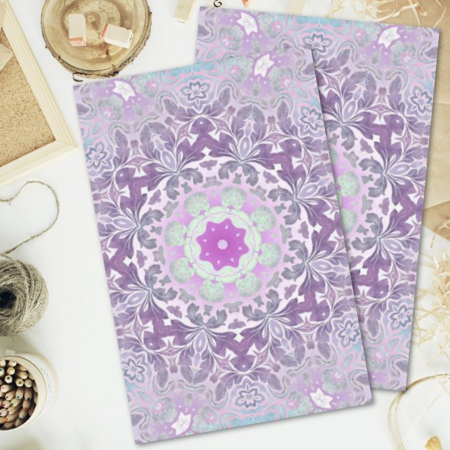 Papel De Seda Boho chic Bohemian lilac púrpura mandala (Boho chic Bohemian lilac purple mandala Tissue Paper)
