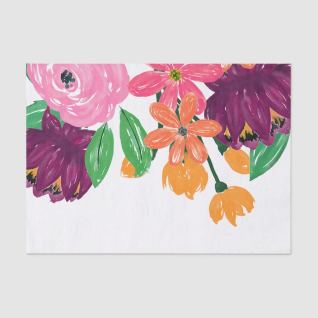 Papel De Seda Boho Chic Watercolor Flores Turvos (Frente )