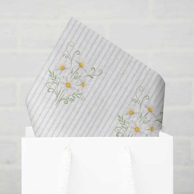 Papel De Seda Boho Daisy Pateta Sage Verde Chá de Bebê (Sacola de presentes)