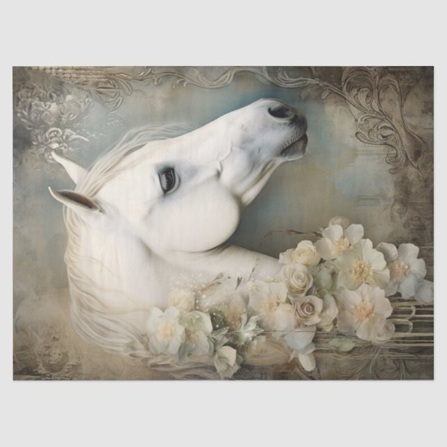 Papel De Seda Boho Elegant White Horse Decoupage (Frente )