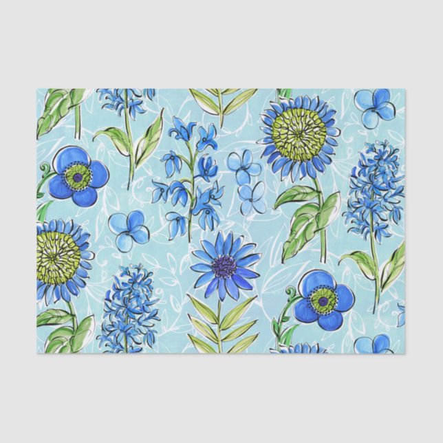 Papel De Seda Boho Floral Blue Decoupage (Frente )
