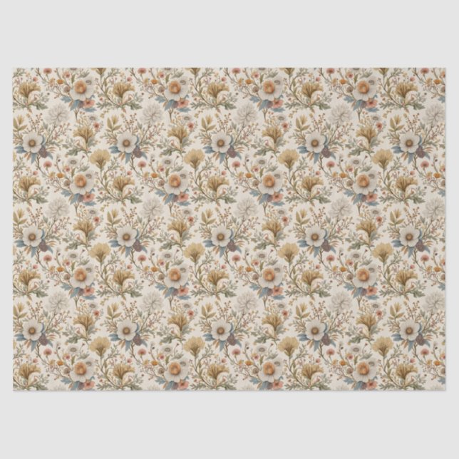 Papel De Seda Boho Floral em Beige (Frente )