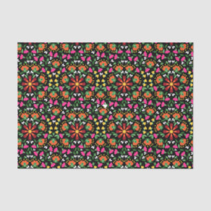 Papel De Seda Boho Floral Laranja Cor-de-Rosa Preto