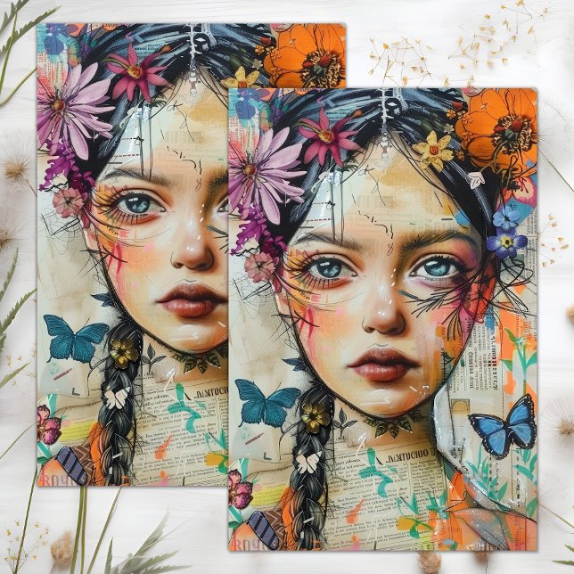 PAPEL DE SEDA BOHO FLOWGIRL DECOUPAGE (BOHO FLOWER GIRL DECOUPAGE TISSUE PAPER)