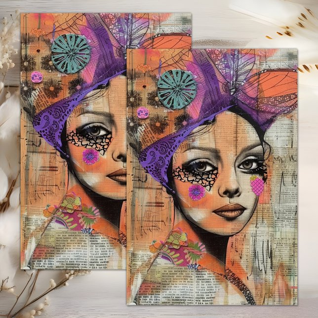 PAPEL DE SEDA BOHO FLOWGIRL DECOUPAGE (BOHO FLOWER GIRL DECOUPAGE TISSUE PAPER)