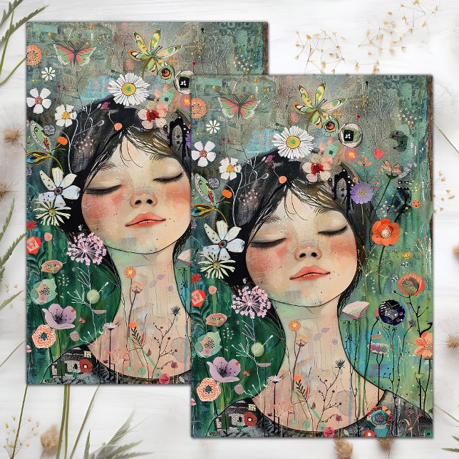 PAPEL DE SEDA BOHO FLOWGIRL DECOUPAGE (BOHO FLOWER GIRL DECOUPAGE TISSUE PAPER)