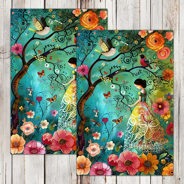 PAPEL DE SEDA BOHO GARDEN GIRL DECOUPAGE (BOHO GARDEN GIRL DECOUPAGE TISSUE PAPER)