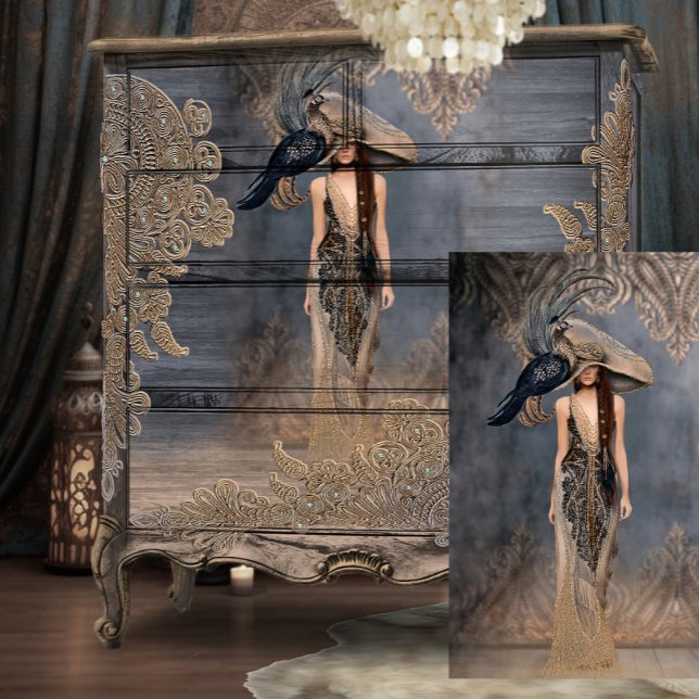 Papel De Seda Boho Glam Portrait Art Mulher de Pé (Criador carregado)