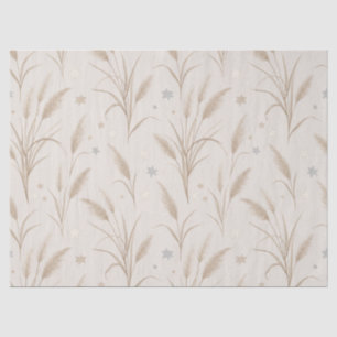 Papel De Seda Boho Grama Pampas Bege Marrom Padrão de Estrela (2