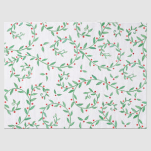 Papel De Seda Boho Greenery Holly e Red Berries Natal