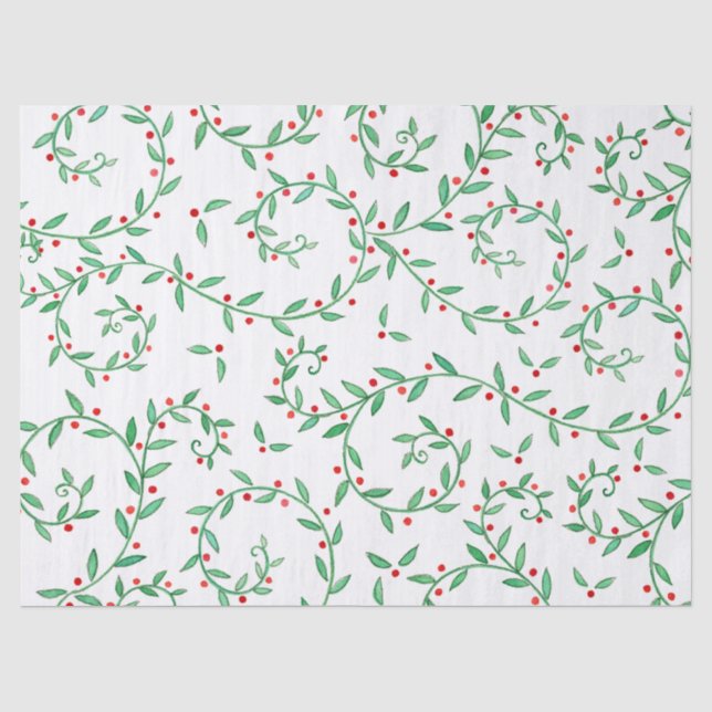 Papel De Seda Boho Greenery Holly e Red Berries Natal (Frente )