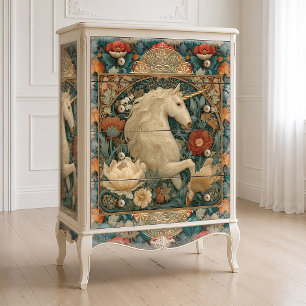 Papel De Seda Boho Jade E Dourado Unicorn Floral Art Nouveau