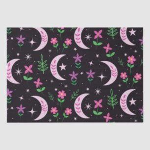 Papel De Seda Boho Moon com Flores e Folhas Rosas