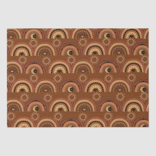 Papel De Seda Boho Mystic Eye Rainbow Brown Fundo (Frente )