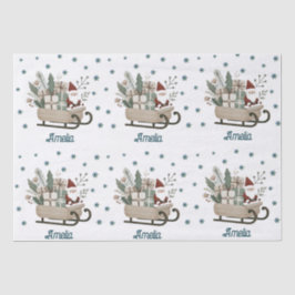 Papel De Seda Boho Papais noeis em Sleigh com Dons Snowflakes Na