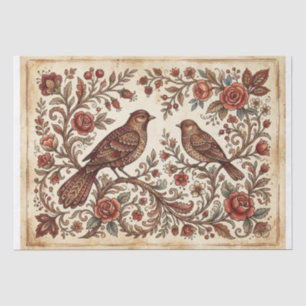 Papel De Seda Boho Pássaros e Flores Vintage
