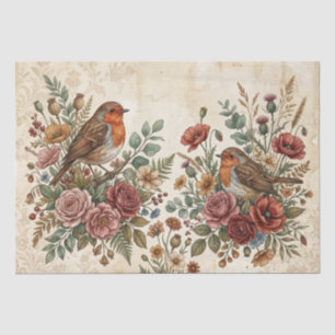 Papel De Seda Boho Pássaros e Flores Vintage