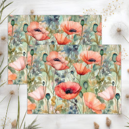 PAPEL DE SEDA BOHO POPPIES PRIMAVERA FLORAL DECOUPAGE
