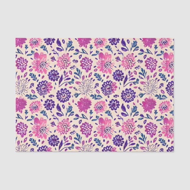 Papel De Seda Boho Purple Floral Botânico (Frente )