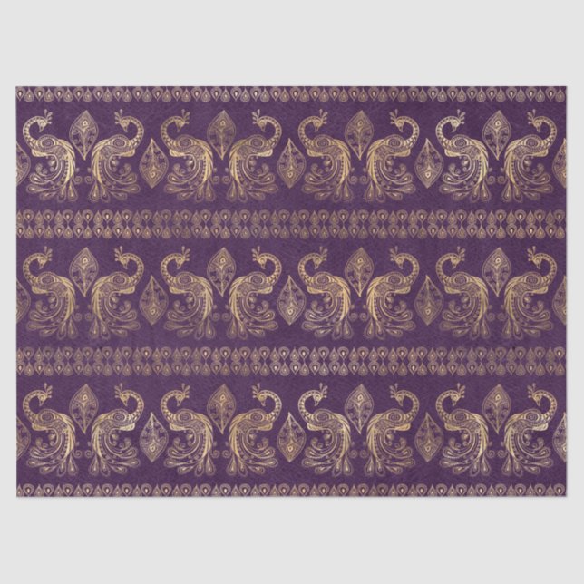 Papel De Seda Boho - Púrpura e Pavão Dourado (Frente )
