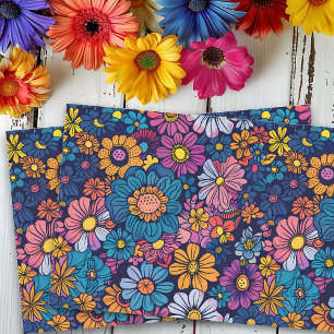 Papel De Seda Boho Retro Flor Foral Anos 70 Negrito