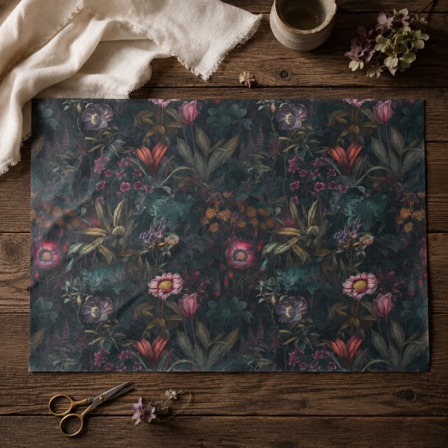 Papel De Seda Boho Romântico - Nuvem Floral Verde e Rosa (Criador carregado)