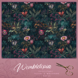 Papel De Seda Boho Romântico - Nuvem Floral Verde e Rosa