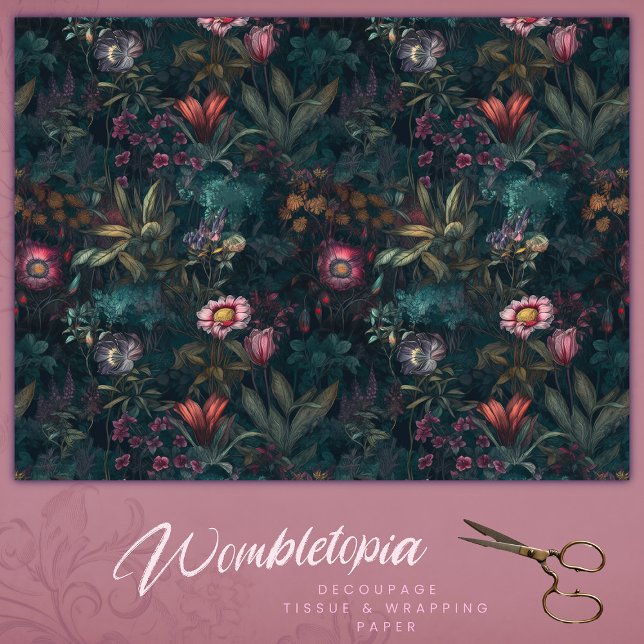 Papel De Seda Boho Romântico - Nuvem Floral Verde e Rosa (Criador carregado)