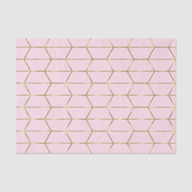 Papel De Seda Boho Rosa Hexágono Dourado Geométrico Glam 16 Doce (Frente )