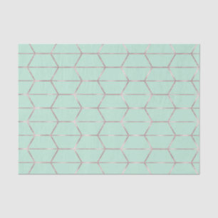 Papel De Seda Boho Rosa Hexágono Dourado Geométrico Glam Doce 16