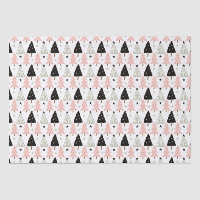 Papel De Seda Boho Rosa Verde Preto Árvore de Natal Festa de Nat (Frente )