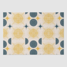 Papel De Seda Boho Sun Moon Stars Blue Yellow