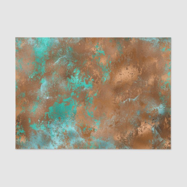 Papel De Seda Boho Teal Copper Grunge (Frente )