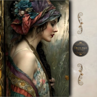 Papel De Seda Boho Vintage Floral Woman Decoupage