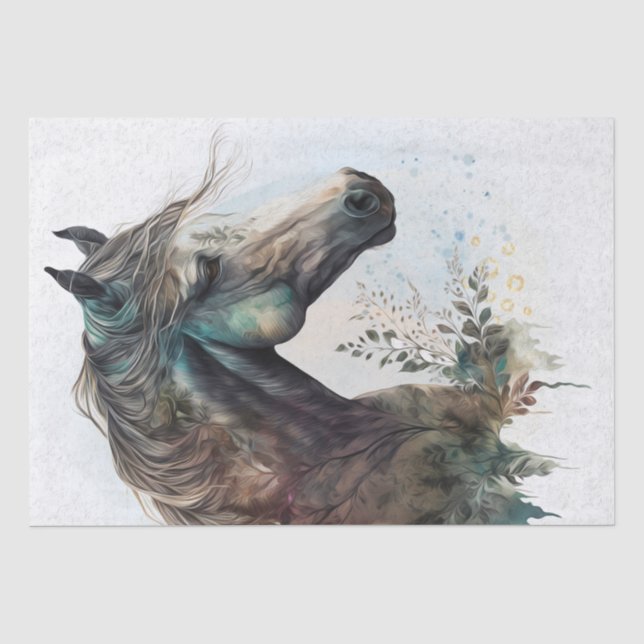 Papel De Seda Boho Watercolor Cavalo Floral (Frente )
