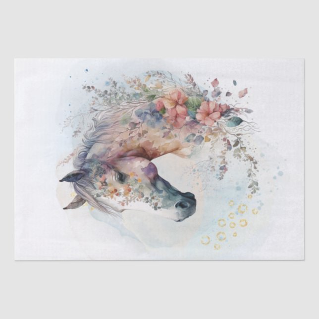 Papel De Seda Boho Watercolor Cavalo Floral (Frente )