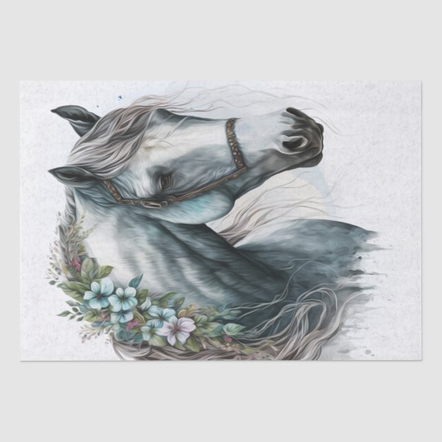 Papel De Seda Boho Watercolor Cavalo Floral (Frente )