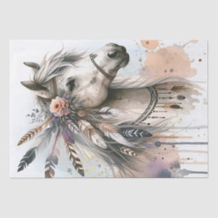 Papel De Seda Boho Watercolor Floral Feather Horse