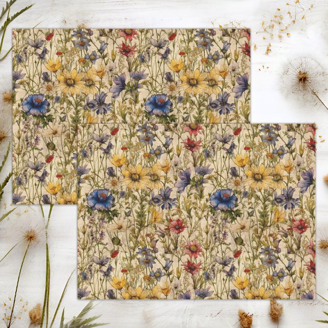 PAPEL DE SEDA BOHO WILDFLOWERS FLORAL DECOUPAGE (BOHO WILDFLOWERS FLORAL DECOUPAGE TISSUE PAPER)
