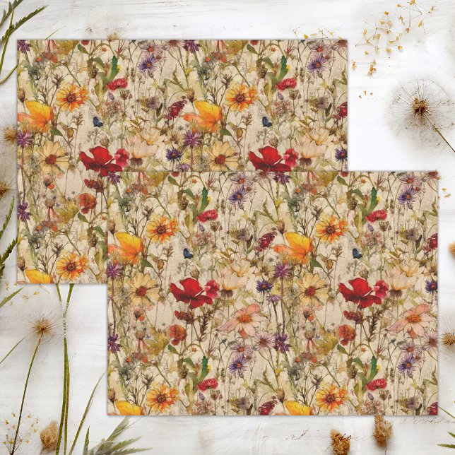 PAPEL DE SEDA BOHO WILDFLOWERS FLORAL DECOUPAGE (BOHO WILDFLOWERS FLORAL DECOUPAGE TISSUE PAPER)