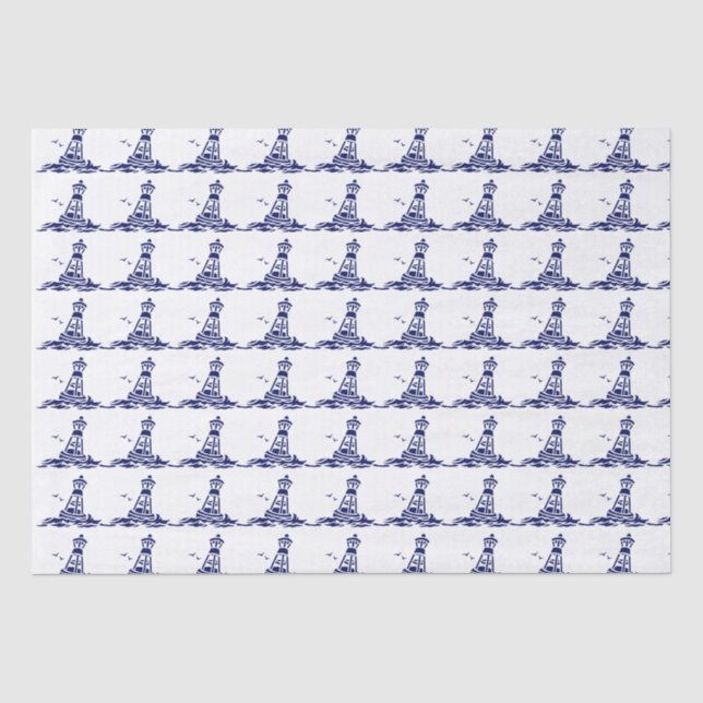 Papel De Seda Boia Oceânica e Gaivotas DIY Cores Azul  (Frente )