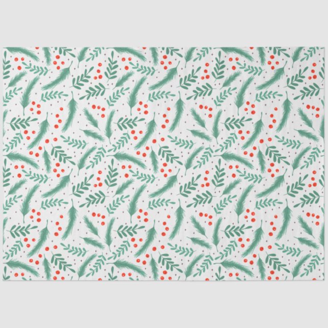 Papel De Seda Boias de Natal Evergreen e Holly Berries (Frente )