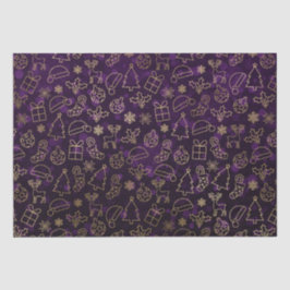 Papel De Seda Bokeh Roxo e Azevinho de Natal com Folha de Ouro