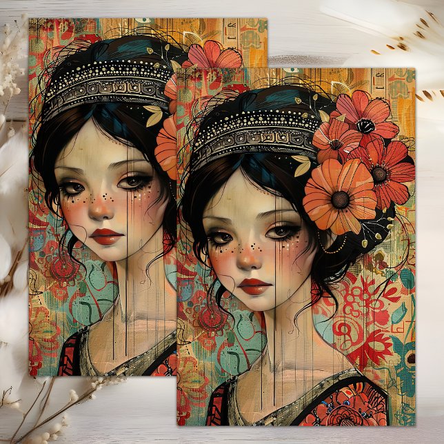 PAPEL DE SEDA BOLA DE GAROTA DO WHIMSICAL DECOUPAGE (WHIMSICAL BOHO GIRL DECOUPAGE TISSUE PAPER)