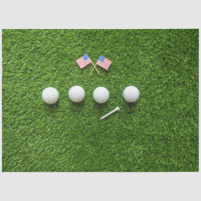 Papel De Seda Bola de Golfe em Relva Verde com Bandeira dos EUA  (Frente )