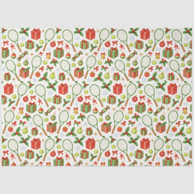 Papel De Seda Bola de Natal de tênis e presentes de raquete para (Frente )