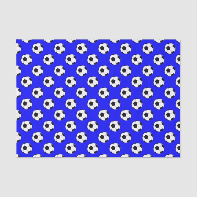 Papel De Seda Bolas de Futebol Preto/Branco em Azul (Frente )