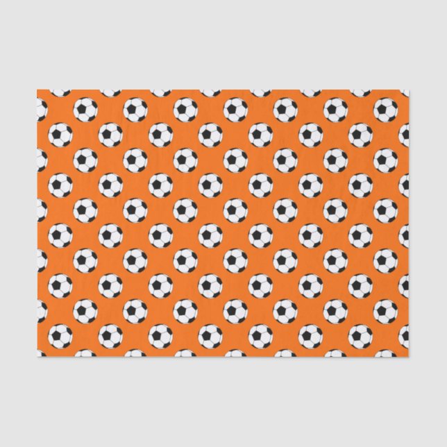 Papel De Seda Bolas de Futebol Preto/Branco em Laranja (Frente )